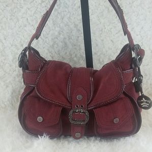 Gianni Bini Wine Suede & Patent Leather Handbag